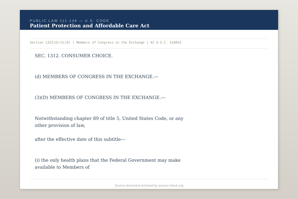 Affordable Care Act, Section 1312(d)(3)(D) — Congressional coverage requirement